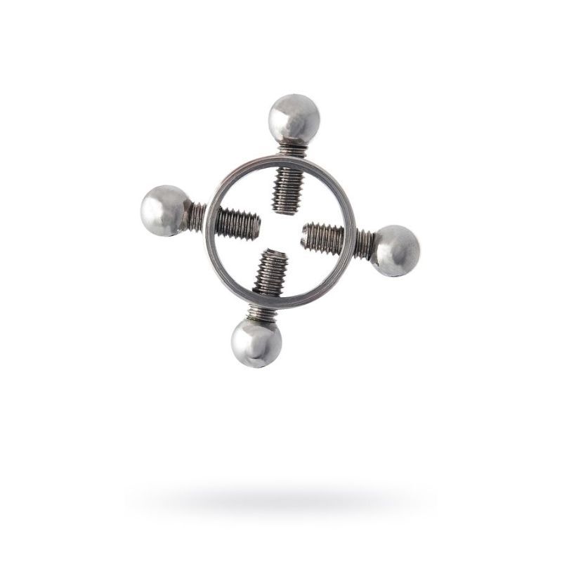 Silver metal 2 pc nipple clamps featuring adjustable screws for enhanced sensation.