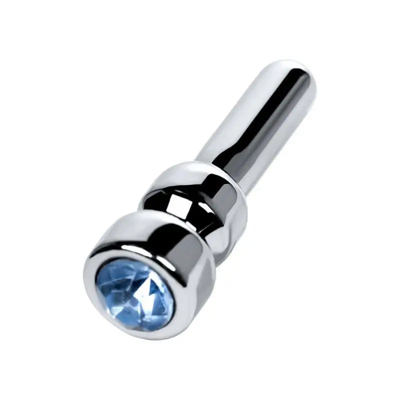 Silver Metal Urethral Plug w Sapphire Rhinestone Small Metal Discreet Intimate Essentials.