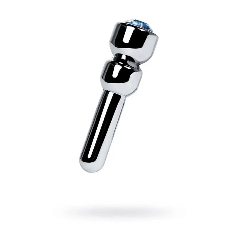 Silver Metal Urethral Plug w Sapphire Rhinestone Small Metal Discreet Intimate Essentials.