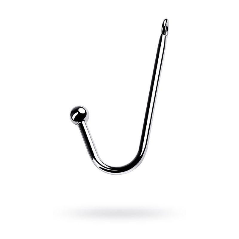 Silver metal anal hook for beginners with a ball, designed for easy insertion and anal bondage practices.