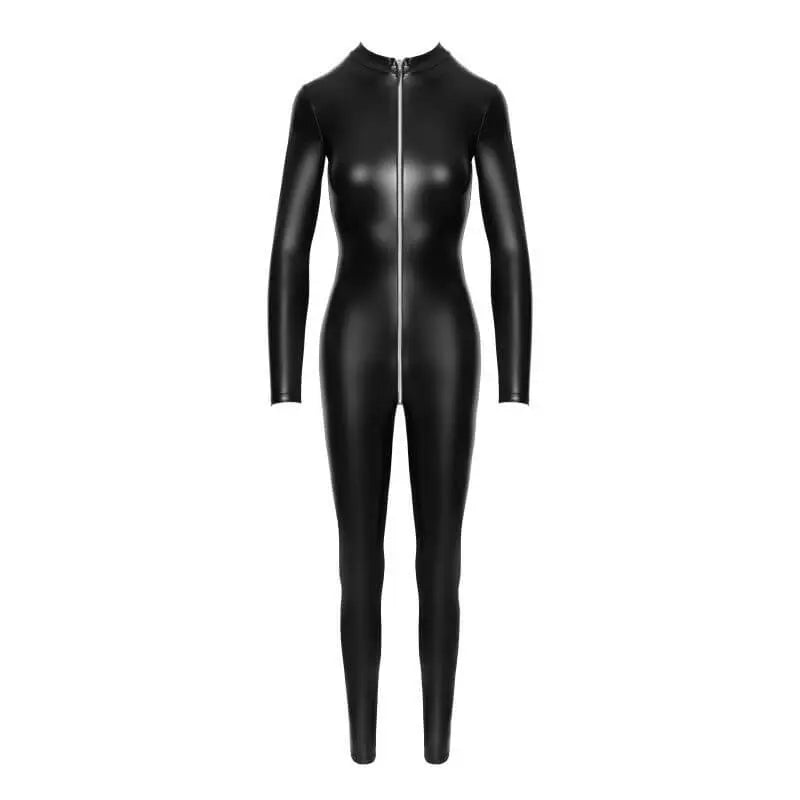Power Wetlook Catsuit w Front Zipper Noir Discreet Intimate Essentials.