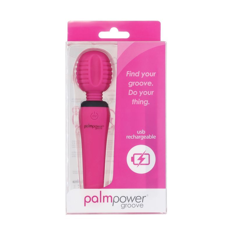 PalmPower Groove Mini Wand Fuchsia in pink packaging, perfect for intimate essentials for her.