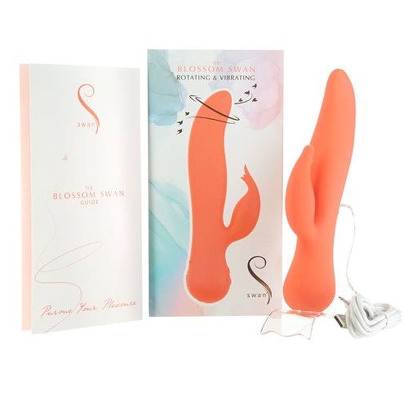 Blossom Swan Rabbit Vibrator with guide, showcasing elegant design, ideal for dual action rabbit vibrator enjoyment.
