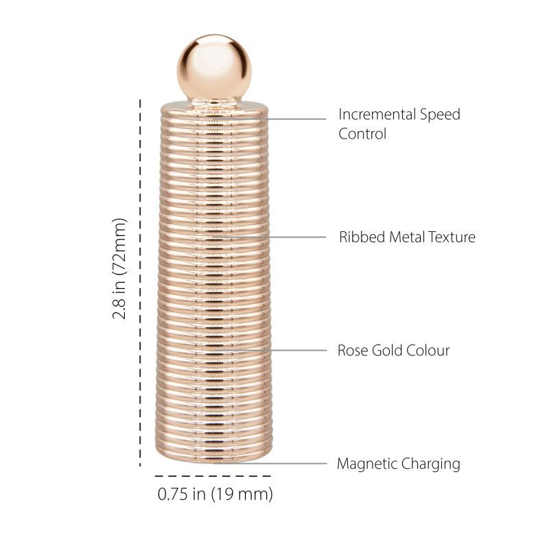 Pillow Talk 6-Piece Massager Set image featuring a rose gold bullet vibrator with incremental speed control and ribbed texture.