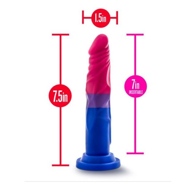 Avant Pride P8 silicone dildo for pleasure, featuring tapered head and strong suction base, dimensions 7.5in total, 7in insertable.