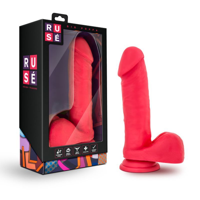Ruse Big Poppa cerise dildo, a realistic dildo with suction cup for enhanced pleasure and stimulation.