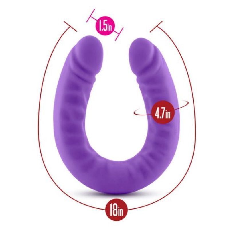 Ruse Silicone Slim 18in Purple Double Dong, a flexible purple silicone double dildo with U-shape design.