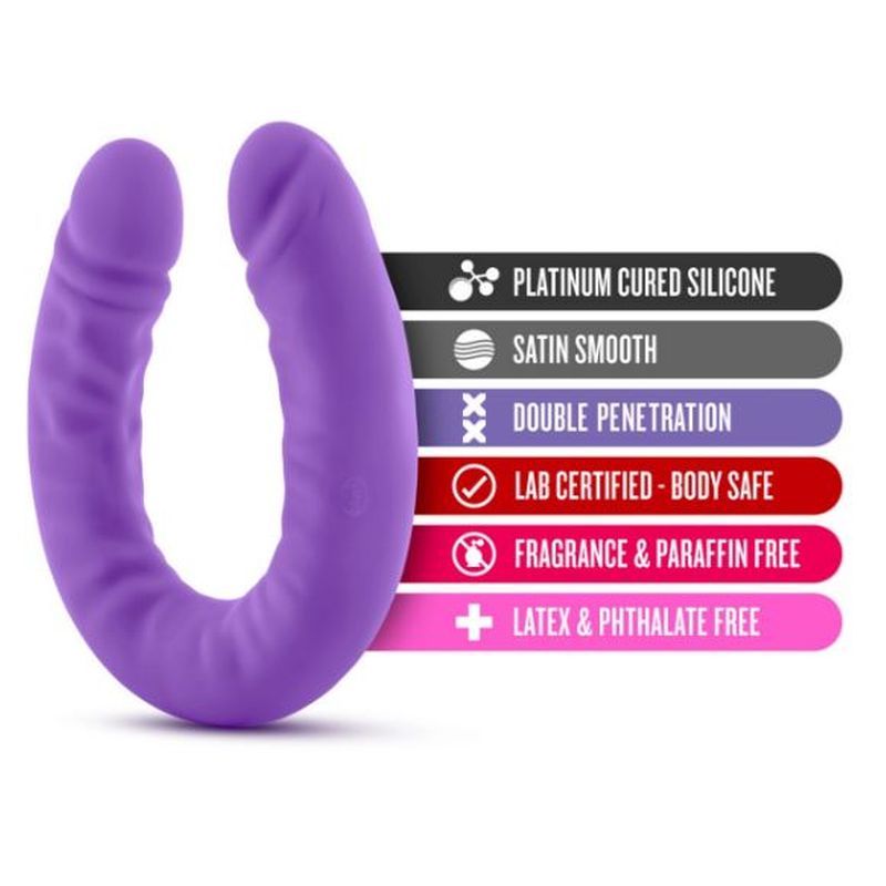 Ruse Silicone Slim 18in Purple Double Dong, a purple silicone double dildo, perfect for double penetration, body safe, satin smooth.