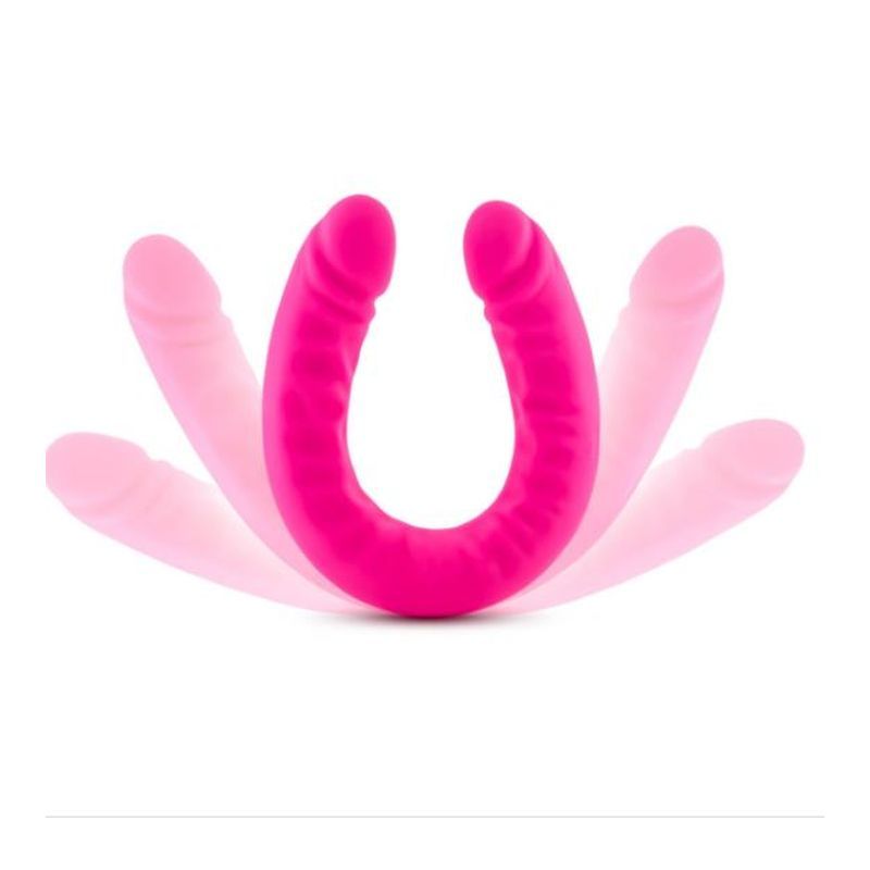 Ruse Silicone Slim 18in Hot Pink Double Dong, featuring a U-shaped design, ideal for double penetration and G-spot stimulation.