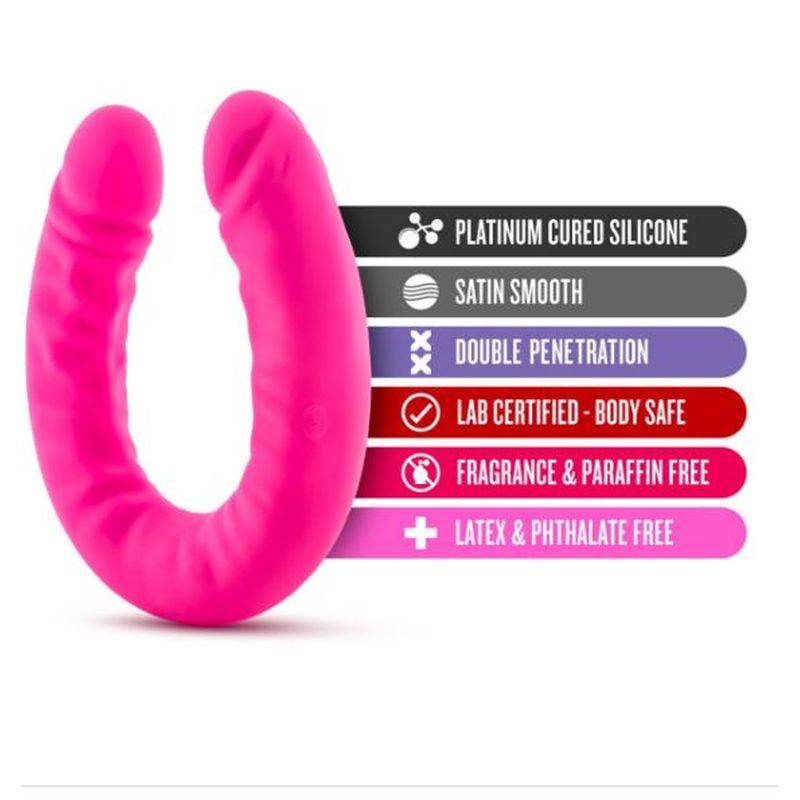 Ruse Silicone Slim 18in Hot Pink Double Dong, a silicone double dildo featuring silky smooth surface and body-safe materials.