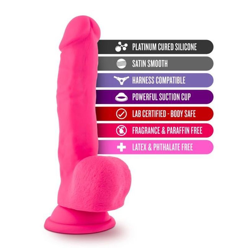 Ruse Shimmy hot pink dildo made of platinum cured silicone with suction cup base and harness compatibility.