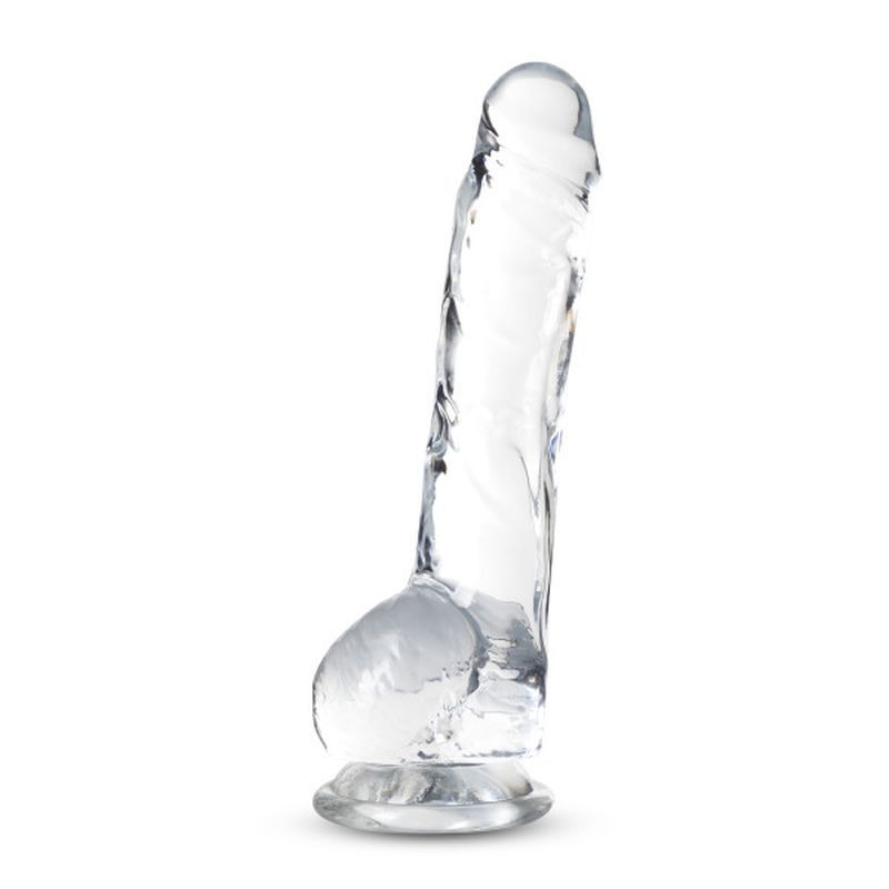 Naturally Yours 8 inch crystal dildo made of clear TPE, featuring a lifelike design with a suction cup base.