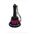 Show Me Your Tits Mini Bell Keychain featuring a black bell with pink text for adult novelty fun.