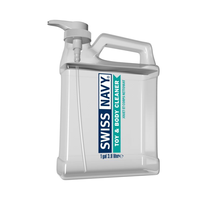 Swiss Navy Toy and Body Cleaner 1 Gal/3.8L with tea tree oil for ultimate cleansing.