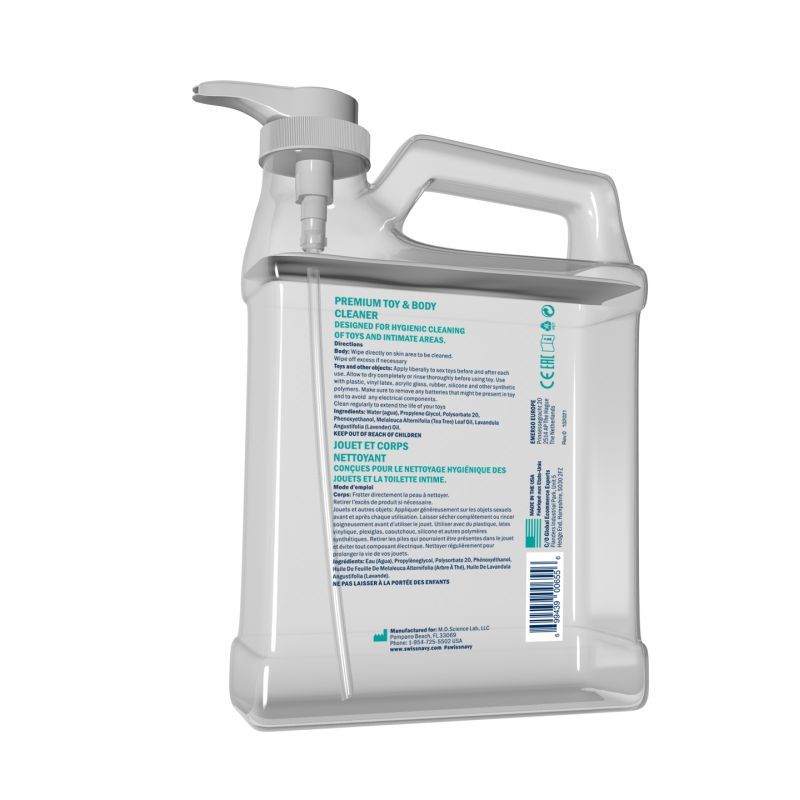 Swiss Navy Toy and Body Cleaner 1 Gal with tea tree oil for ultimate cleansing and a refreshing lavender scent.