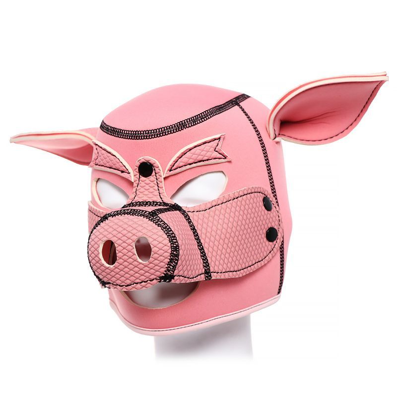 pink neoprene pig mask showing ears and details, perfect for costume or playful wear