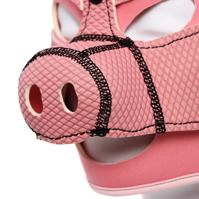 Neoprene Pig Mask Pink featuring padded fit, cut-out eyes, and detachable nose for comfort and visibility.