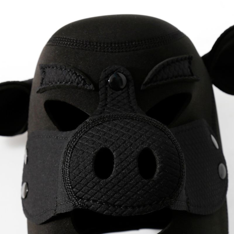 Neoprene Pig Mask Black - full neoprene rubber mask with ears and detachable mouthpiece for comfortable fit.