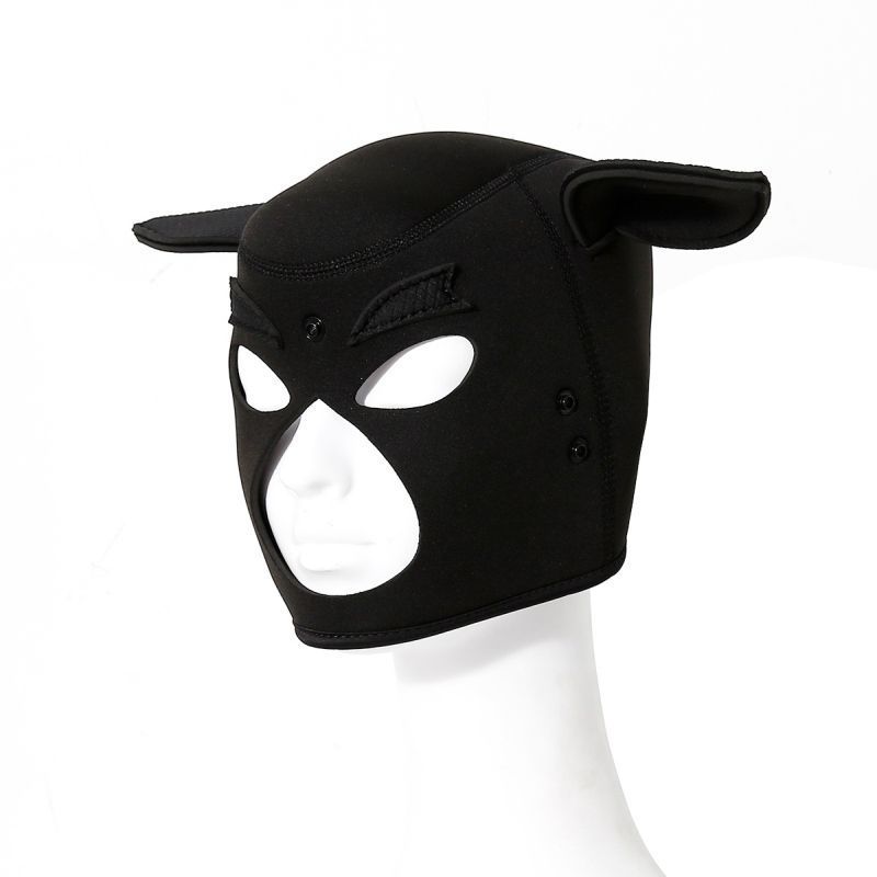 Neoprene Pig Mask Black with ears and cut-out eyes for comfort and visibility, made with high-quality neoprene rubber.