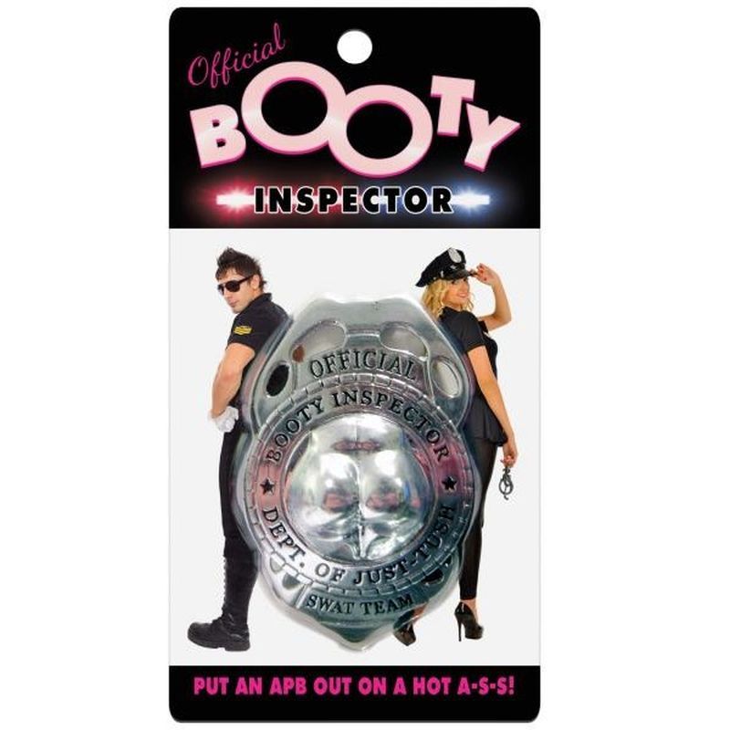 Official Booty Inspector Badge for adult parties and fun events, featuring hot design with playful police theme.