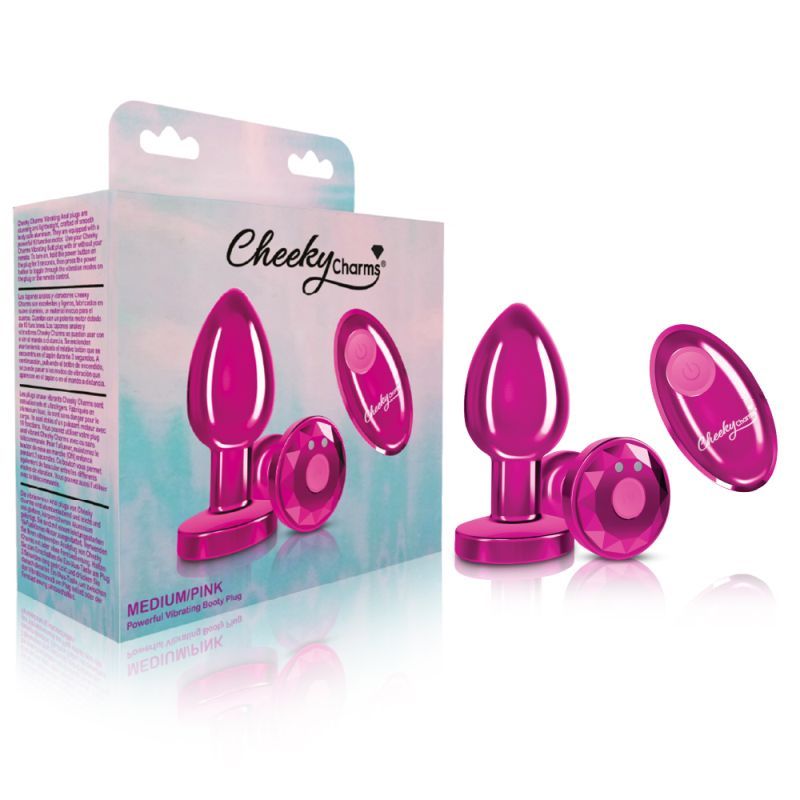 Cheeky Charms pink rechargeable vibrating butt plug with remote, stylish design, comfortable and waterproof.