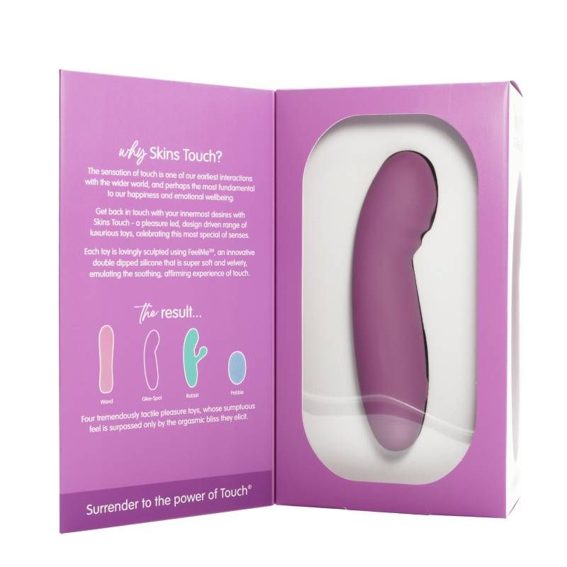 Skins Touch Glee Spot luxurious pleasure toys in elegant packaging showcasing design and functionality.