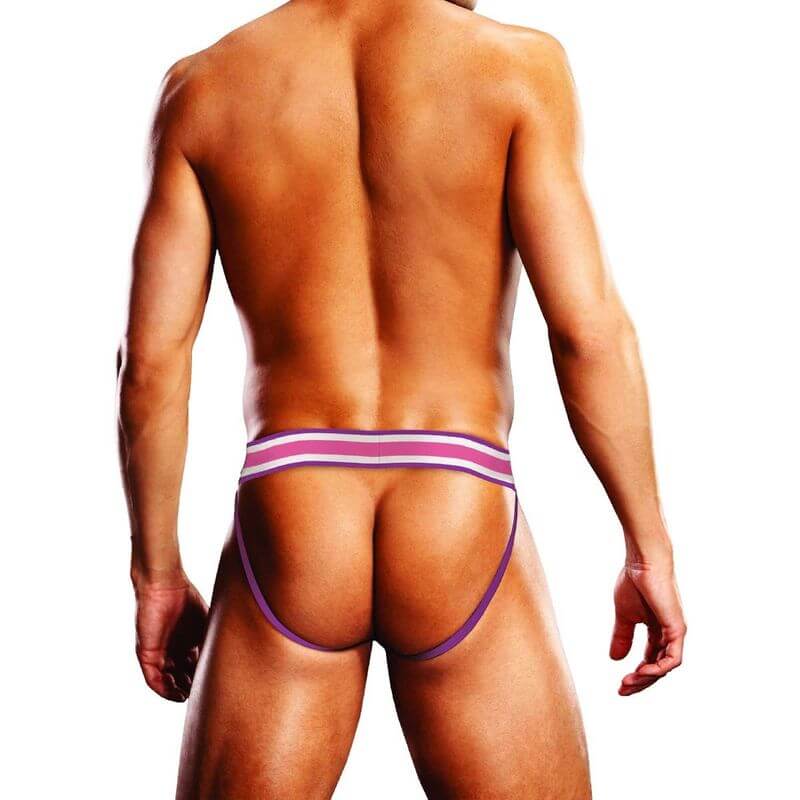 Prowler Gummy Bears Jock showcasing a comfortable design with a purple and pink striped waistband.