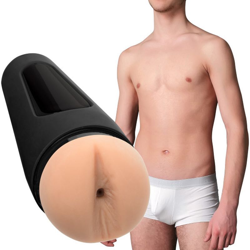 Twink UltraSkyn stroker for men displayed next to a shirtless male model.