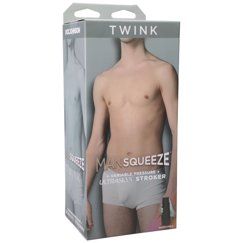 Twink UltraSkyn stroker for men in packaging, showcasing the variable pressure feature and sleek design.