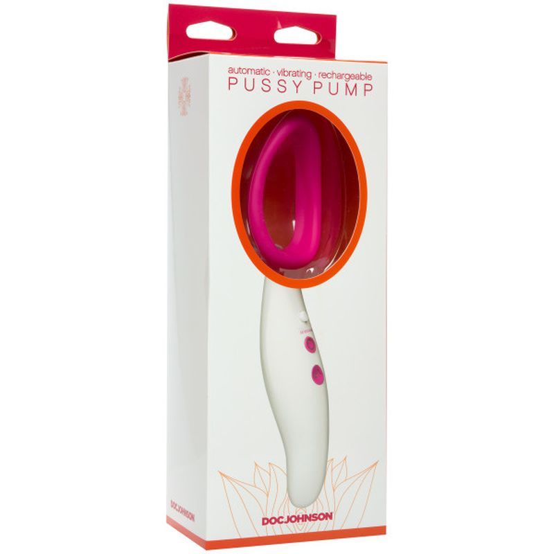 Packaging of the Automatic Vibrating Rechargeable Pussy Pump featuring a sleek design and user-friendly controls.