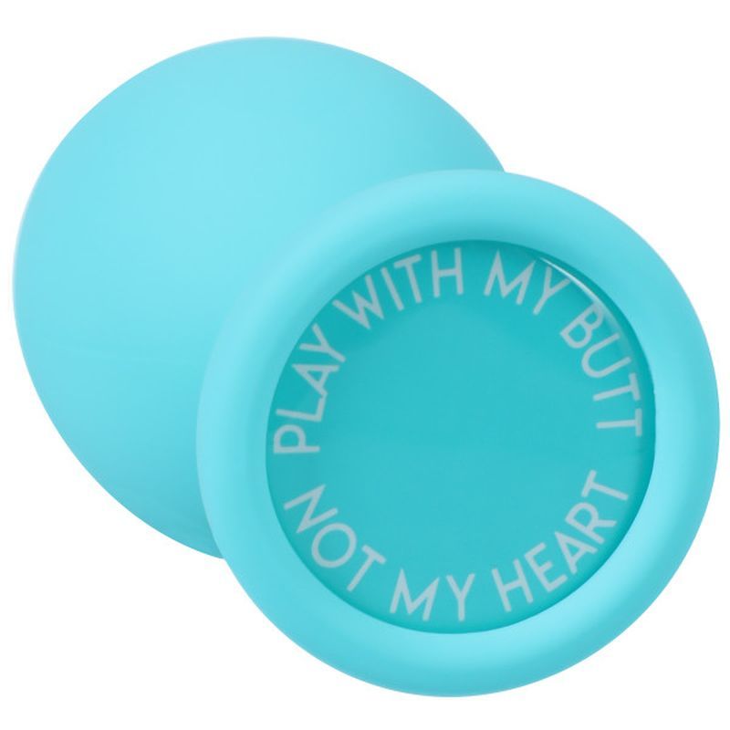 Silicone Anal Trainer Set featuring a teal butt plug with text 'PLAY WITH MY BUTT NOT MY HEART'.