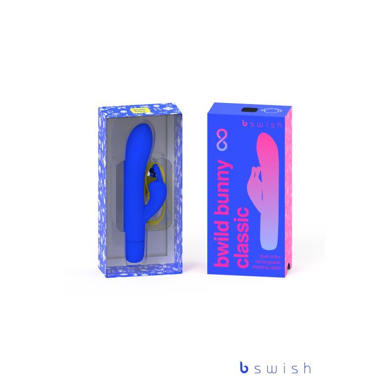 Bwild Bunny Classic Infinite Pacific Blue, a rechargeable waterproof rabbit vibrator with dual motors and 8 modes.