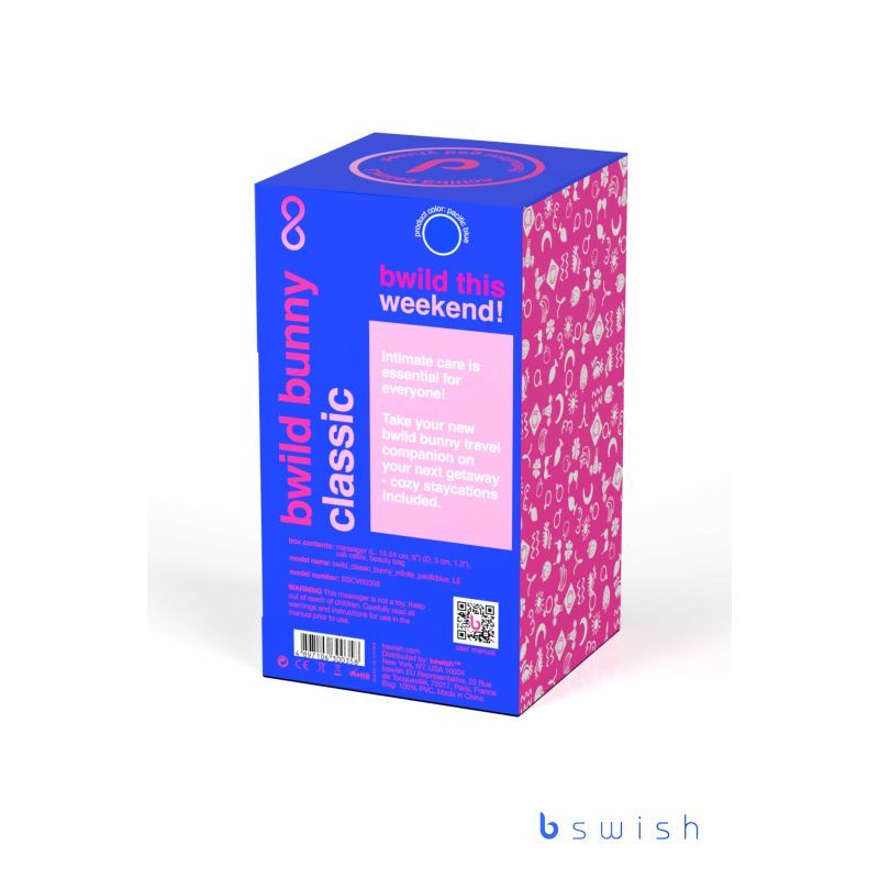 Packaging for Bwild Bunny Classic Infinite Limited Edition, a rechargeable rabbit vibrator with vibrant design.