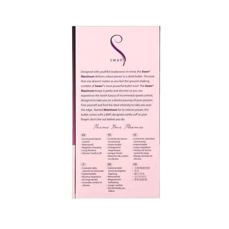 Maximum Comfy Cuff Rechargeable Bullet Pink Swan Discreet Intimate Essentials.