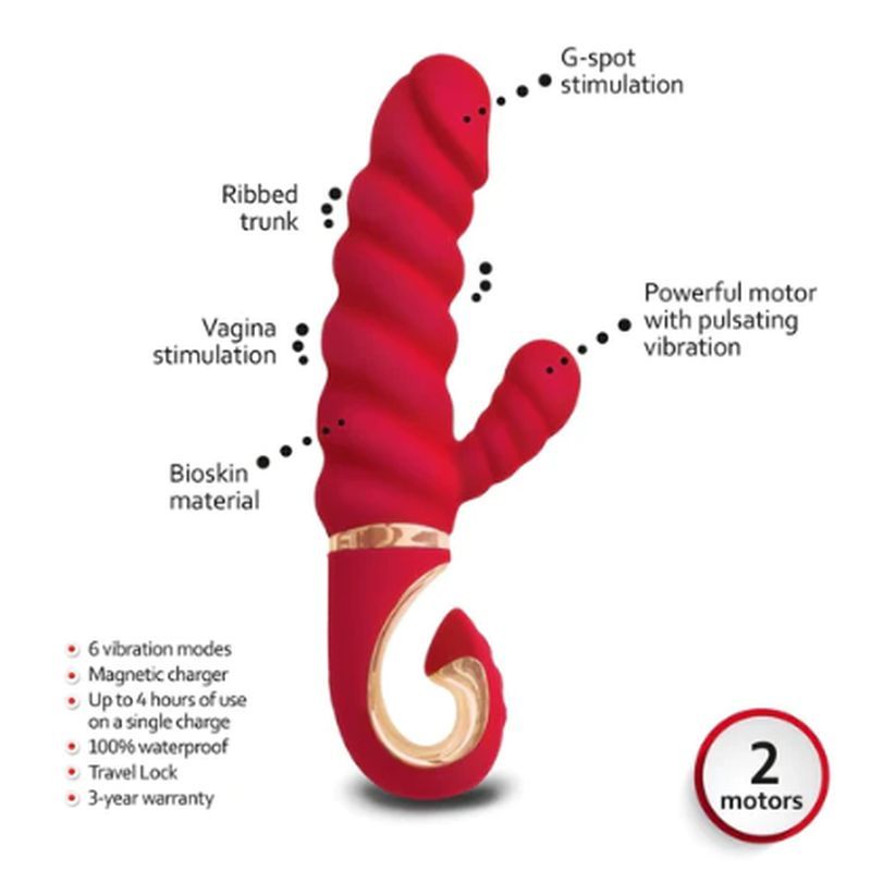 Gjack 2 mini sex toy features bioskin material, ribbed trunk, G-spot stimulation, and powerful motor with vibrating functions.