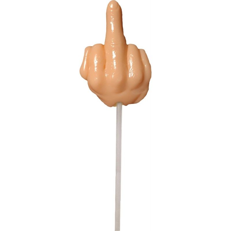Fuck You Finger Fucker Lollipop - Butterscotch flavored adult novelty candy with a hand gesture design.