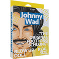Johnny Wad Inflatable Doll packaging featuring the product name and description of its features, inflatable sex doll.