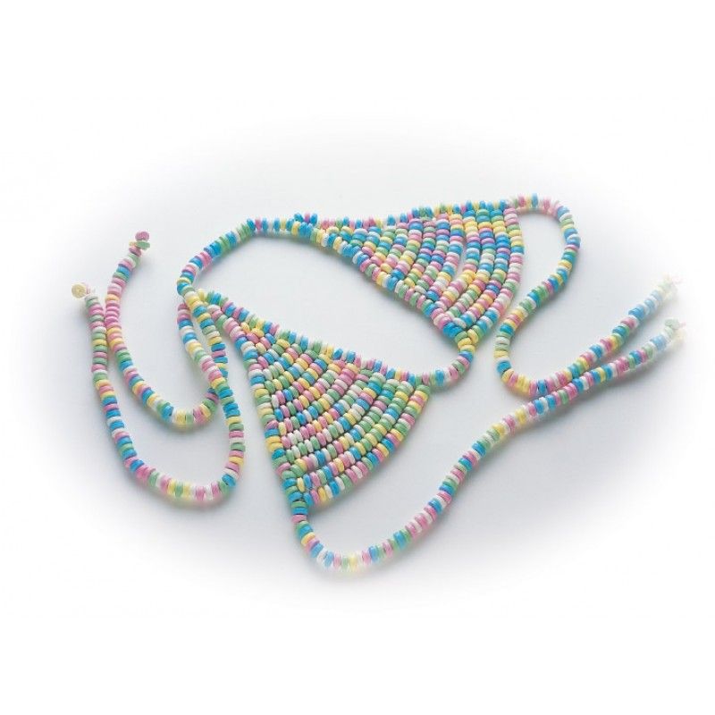 Colorful Candy Bra made of multi-flavored candy, showcasing an edible candy bra design for fun and playful wear.