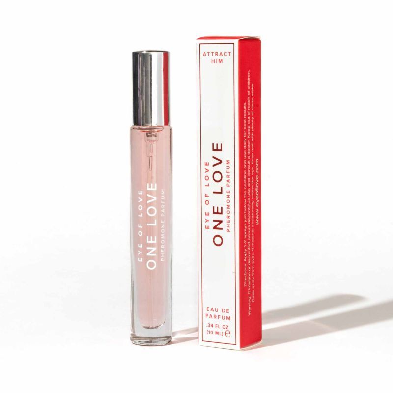 Pheromone body spray for women, One Love Attact Him 10ml with floral and citrus notes.
