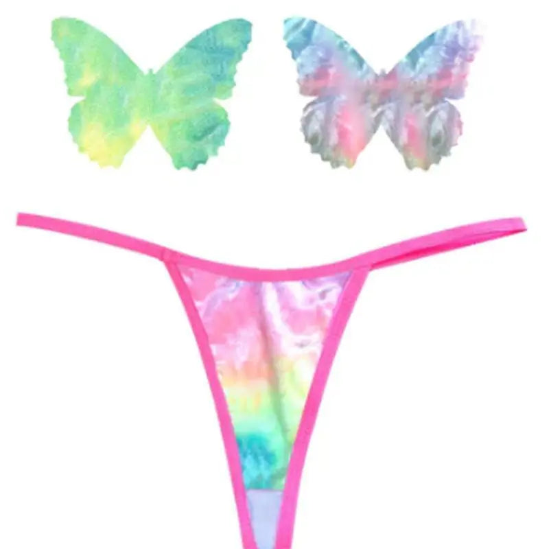 Rainbow Sherbet Tie Die Butterfly Pastie and Panty Set Neva Nude Discreet Intimate Essentials.
