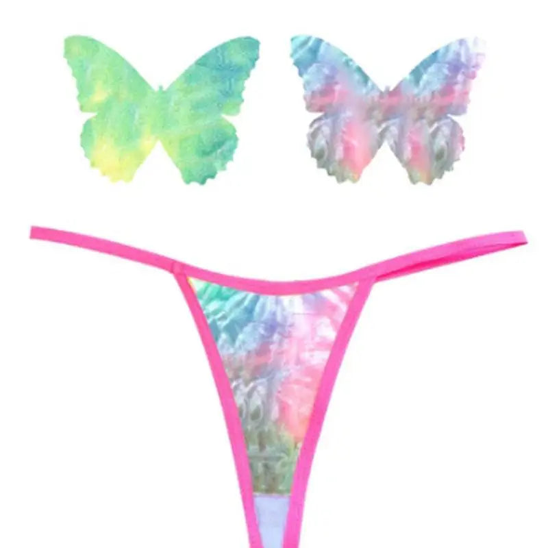 Rainbow Sherbet Tie Die Butterfly Pastie and Panty Set Neva Nude Discreet Intimate Essentials.