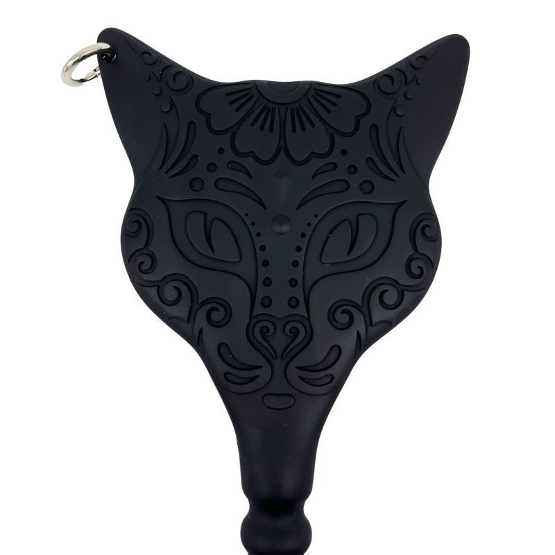 Demon Kat Paddle Dildo featuring intricate cat face design, part of the paddle dildo combo for versatile pleasure.