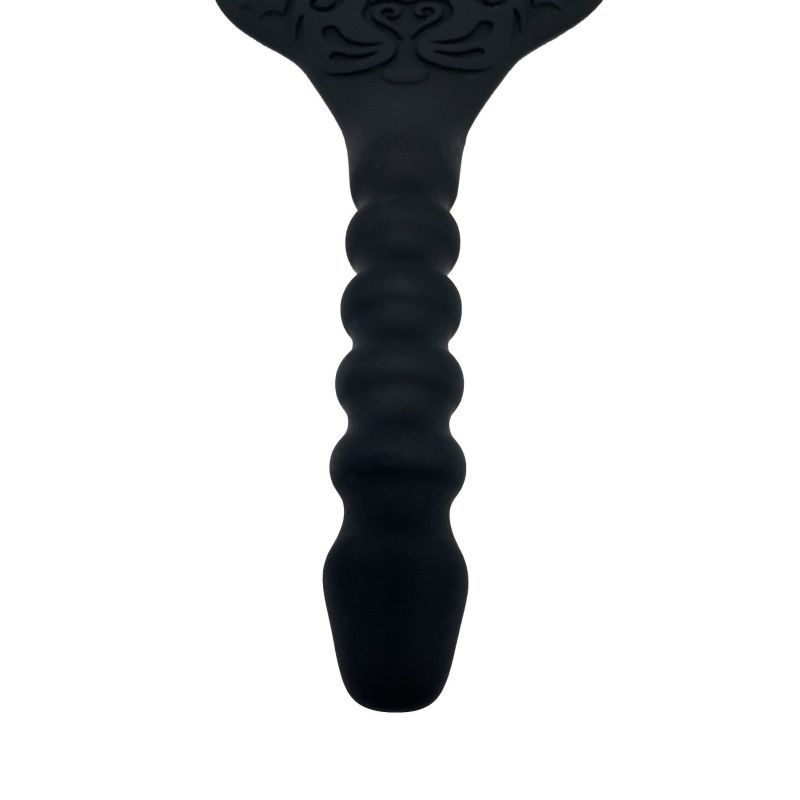Demon Kat paddle dildo combo featuring a black silicone design with a cat imprint and textured handle.