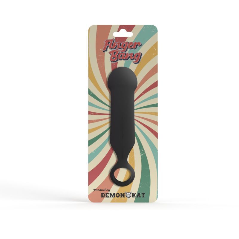 Finger Bang adult accessory in packaging with colorful design and a wrist ring for comfortable use.