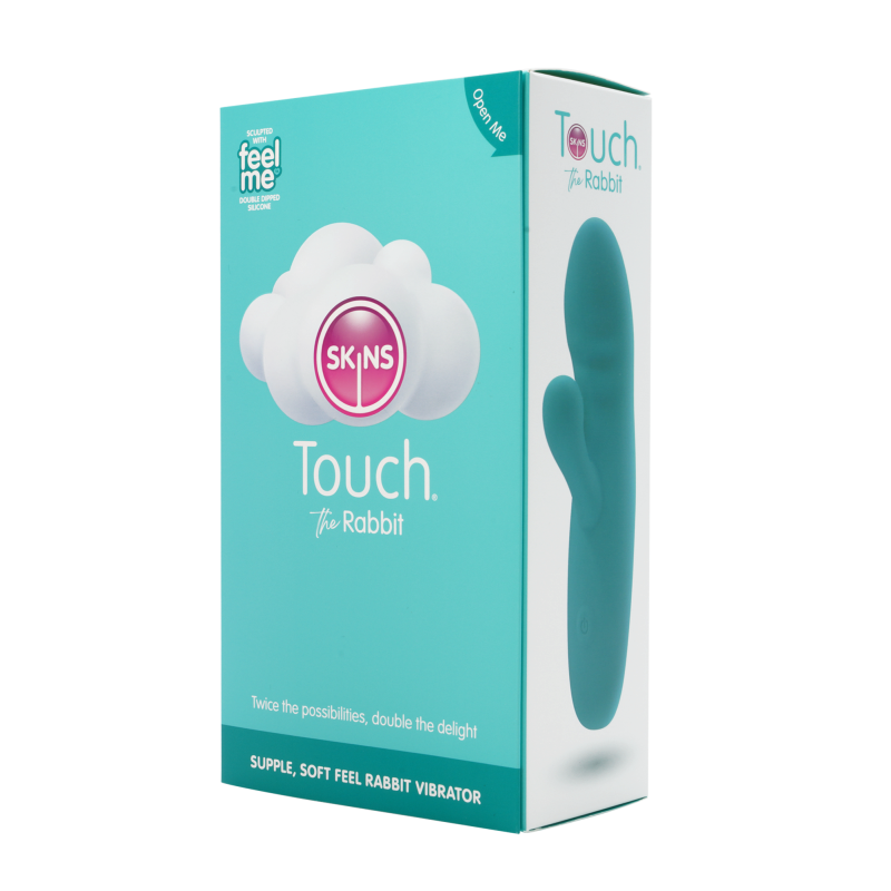Skins Touch The Rabbit packaging featuring a luxurious touch vibrator rabbit for ultimate pleasure.