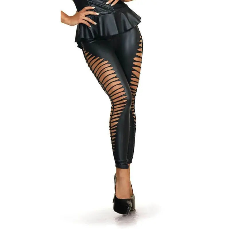 Stretch Wetlook Cut Out Leggings Black Axami Lingerie Discreet Intimate Essentials.