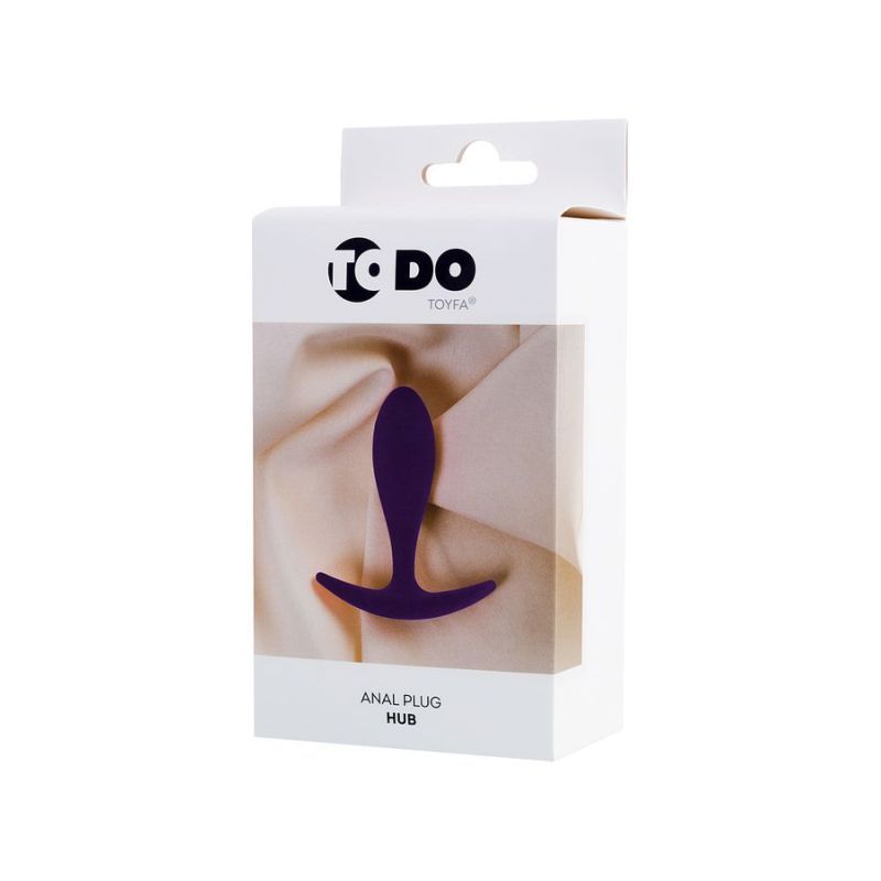 ToDo Hub Anal Plug violet anal plug for beginners in packaging on soft fabric background.
