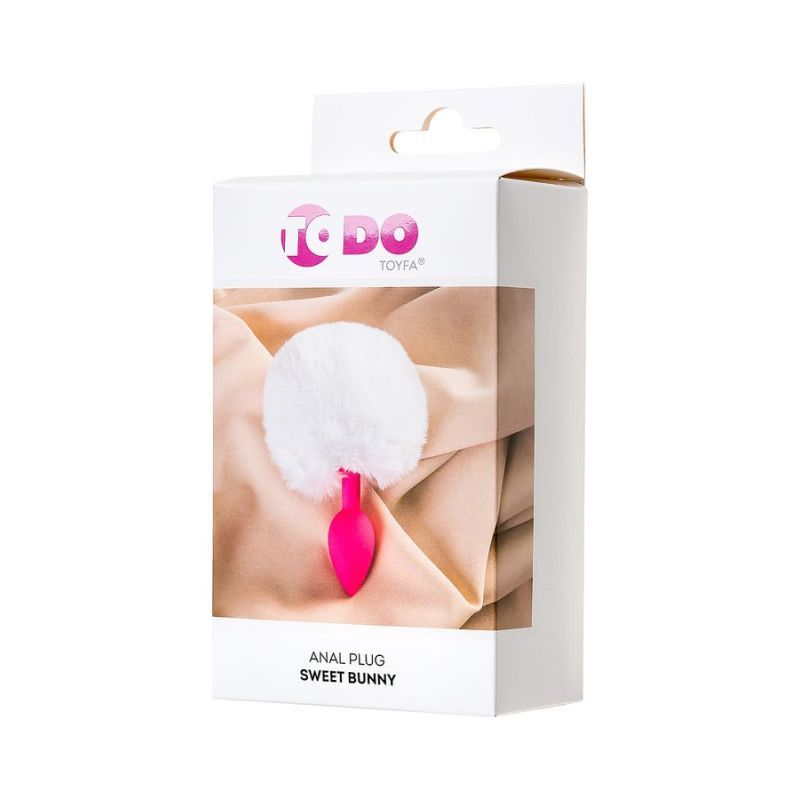 ToDo Sweet Bunny anal plug packaging featuring a pink plug with a white fluffy bunny tail, perfect for beginners and experienced users.