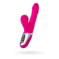 JOS To-Frolly thrusting and sucking vibrator in vibrant pink with silver accents and multiple settings.
