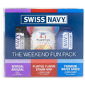 Swiss Navy weekend fun pack featuring Sensual Arousal Gel, Playful Flavours Strawberry-Kiwi, and Premium Anal Lubricant.